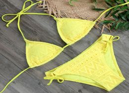 2019 Girls Sexy Lace Bikini Set Swimwear Yellow Push Up Swimsuit Monokini Female Beachwear Micro Brazilian Bikini Bathing Suit6534663