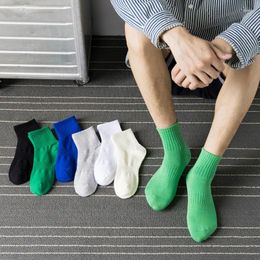 Men's Socks 1pair Green Blue White Black Solid Color Casual Middle Tube Spring Summer Autumn Seasons Sports