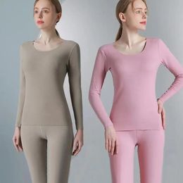 Women's Thermal Underwear Sets Autumn Winter Solid Seamless Undershirt Long Johns 2 Piece Set for Ladies 240103
