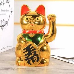Crafts Chinese Lucky Cat Wealth Waving Cat Gold Waving Hand FengShui Lucky Maneki Neko Cute Home Decor Welcome Waving Cat Wholesale