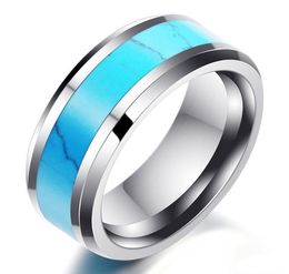 Men039s Stainless Steel Rings Blue Turquoise Chunky Dome Ring Band for Men Statement Wedding Minimalist Simple Style Jewelry6521961