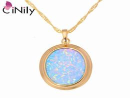 Cinily Green Blue Fire Opal Stone Necklaces Pendants Yellow Gold Color Oval Dangle Charm Luxury Large Vintage Jewelry Woman6100909