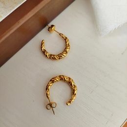 Hoop Earrings Texture Crescent For Women Stainless Steel Moon Minimalist Simple Elegant Jewellery Arrival