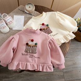 Baby Girl Velvet Sweatshirt Children's Cartoon Hoodie Children's Coat 2023 Autumn/Winter 1-6 Year Old Children's Clothing Korean 240103