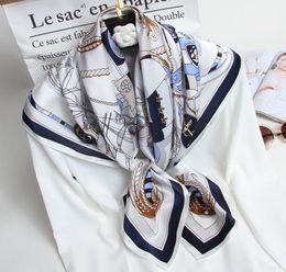 Pure Silk Square Women Scarves Navy Luxury Silk Kerchief For Ladies 100 Real Natural Thin Neckerchief Bandana 88x88cm6271076