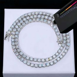 Nuoya Fine Jewelry Classic 925 Sterling Silver 1 Row Tennis Chain 3/4/5mm Moissanite Diamond Men Necklace