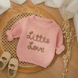 Autumn Baby Boys Girls Clothes Toddler Kintted Sweater Long Sleeve Crew Neck Letters Winter Warm Crochet Infant Pullover 240103