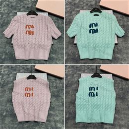 Designer Women Sweater Crew Neck Sweater Monogram Embroidered Knit Short Sleeve Casual Sleeveless Knit Vest