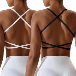 Sexy Sports Bra Women Cross Strap Beauty Back Yoga Bras Soft Push Up Sports Bra Fitness Top Workout Bras Breathing Hollow Tops 240102