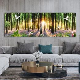 Paintings Green Tree Posters Forest Sunshine Canvas Prints Modern Wall Art for Living Room Home Decor HD Pictures Landscape Bed Painting