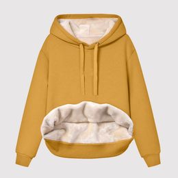 Plus Size Sweatshirts For Women Thick Fleece Hoodie Sweatshirt Lined Winter Velvet V Neck Long Sleeve Underwear 240102
