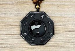 Crafts 100% natural obsidian hand carved yin and yang gossip lucky pendant