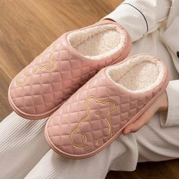 Slippers WDZKN Cute Waterproof Home Cotton Shoes Women Indoor Bedroom Comfort Slip-On Round Toe Flat Plush Warm Winter