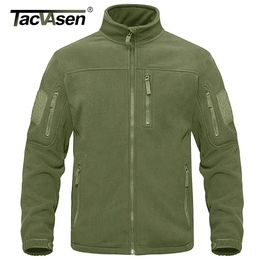 TACVASEN Full Zip Up Tactical Green Fleece Jacket Thermal Warm Work Coats Mens Pockets Safari Jacket Hiking Outwear Windbreaker 240103