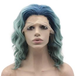 Wigs Shoulder Length Wavy Two Tone Blue Ombre Lace Front Wig