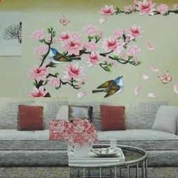 Stickers 3D New Cherry Peach Blossom Flower Branch Butterfly Removable PVC Art Wall Sticker Wall Decor Decals DIY