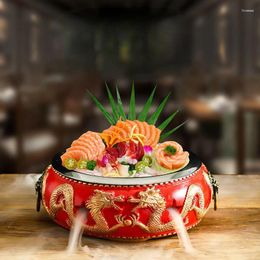 Plates Creative Dry Icy Tableware Features Smoking Alcoholic Heating Pot Restaurant Chinese Style Dragon Drum Dinner