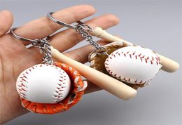 Keychains Mini Threepiece Baseball Glove Wooden Bat Keychain Sports Car Key Chain Ring Gift For Man Women Men 11cm 1 Piece8254999