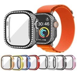 Bling Diamond Tempered Glass Film Screen Protector Cases 360 Full Cover Protective PC Bumper For Apple Watch iWatch series 7 6 5 48545384