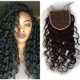 Closures Wet And Wavy Lace Closure With Baby Hair Natural Black Virgin Burmese Water Wave Top Closures Bleached Knots GEASY