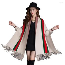 Scarves Scarves Autumn And Winter Fringed Striped Sleeved Cape Doublesided Thick Coat Female Bat Sleeve Knitted Cardigan