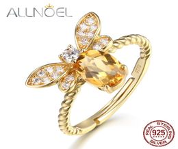 ALLNOEL Fine Jewellery Rings 925 Sterling Silver Natural Gemstone Citrine Bee Engagement Ring Set Wedding Silver Custom Jewellry LY15602374