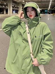 Damenjacken RDMQ 2024 Grüne Jacke Frauen Koreanische Mode Lässig Lose Übergroße Hoodie Weibliche Herbst Vintage Lange Sleeve Zipper