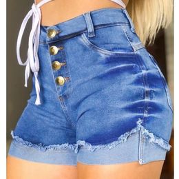 Women's Jeans Wepbel Women Sexy Gradient High Waist Skinny Flanging Tight Denim Shorts Washed Ripped Blue Summer Short Pants