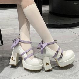 Dress Shoes 2024 Lolita Platform Mary Jane Star Buckle Strap Women Pumps Cross-tied Pu Leather Girls Rivet Casual Kawaii