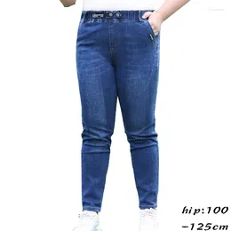 Women's Jeans High Quality For Women Big Size Stretch Fabric Slim Cotton Denim Elastic Waist Trousers Spring 2024 Clothing Blue Black