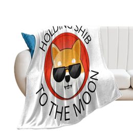 Shib Coin Shiba Inu Crypto To The Moon Woollen Blanket Sports Activities Novelty Tapestries Snug Resist Wrinkling 240103