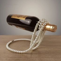 Creative Pearl Necklace Wine Rack Luxury Magic Metal Resin Hanging Suspension Wine Bottle Holder Rack Home Desktop Decoration 240103