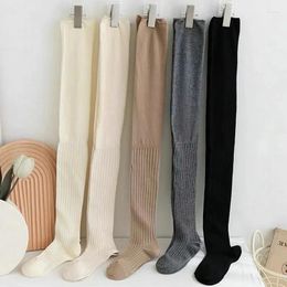 Women Socks Over Knee Solid Color Thigh Stretchy High Stockings Casual Female Long Thermal Warm Tall Tube Leggings