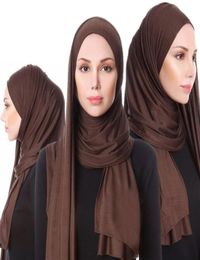 2019 Women Elastic Jersey Scarf Hijab Solid Breathable Muslim Clothing Turban femme Shawls and Wraps Islam Arab Head Scarves1131220