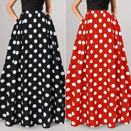 Skirts Retro Skirt Elegant A-line Maxi With Side Pockets Elastic Waist Women's Colorful Dot Print Long For Prom Party