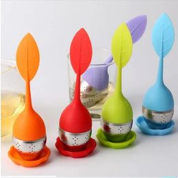 Silicone Tea Infuser Leaf Make Tea Bag Philtre Strainer With Drop Tray Stainless Steel Tea Strainers