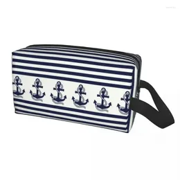 Cosmetic Bags Nautical With Navy Blue Anchor Travel Bag For Sailing Sailor Toiletry Makeup Organiser Ladies Beauty Storage Dopp Kit