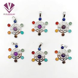 Natural stone necklace pendant with seven chakras and healing crystals, sacred geometry, Platonic three-dimensional seven star array, women's pendant