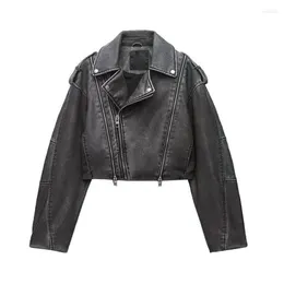 Women's Jackets Autumn Retro Design To Do Old Effect Imitation Leather Motorcycle Jacket Fashion Beautiful British Style