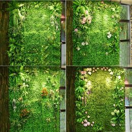 Decorative Flowers DIY Artificial Plant Wall Panel Green Grass Tropical Leaves For Home El Cafe Balcony Garden Decoration Lawn