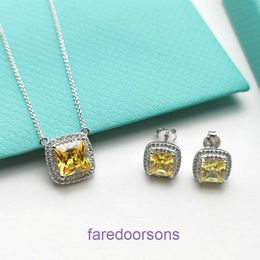 Pendant Necklace Tie Home Collar Chain Designer Jewelry Tifannissm New Square Sugar Yellow Diamond Ear Stud Set Live 925 Sterling Have Original Box