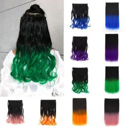 Wigs Synthetic Wigs 18'' Ombre Colour 5 Clips In Hair Dark Roots Wavy Hairpieces For Girls Kids Women High Temperature Fibre