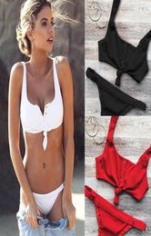 Sexy Swimwear Solid Bikini Women Swimsuit V Neck Bikinis Set Pants Adjust Bathing Suit Sport Style1888139