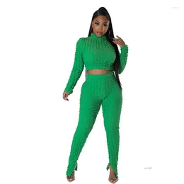 Women's Two Piece Pants STYLISH LADY Sporty 2 Set Women Long Sleeve Turtleneck Crop Top And Skinny Pant Suits 2024 Autumn Club Party