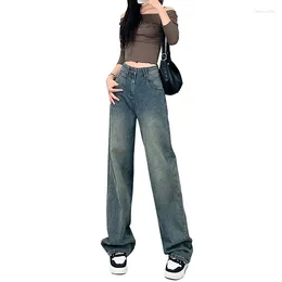 Women's Jeans Blue Denim 90S Spicy Girl Y2K Design High Street Pants Starry Sky Pattern Waist Loose Straight Leg Wide