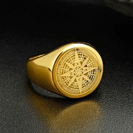 Valily Jewellery Mens Ring Simple Design Compass Ring Gold Stainless Steel fashion Black Band Rings For Women Men Navigator Rings295u