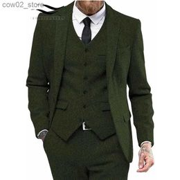 Men's Suits Blazers Men's Bussiness Suit 3 Piece Tweed Herringbone Notch Lapel Wedding Suits Groom Tuxedos Formal Suit(Blazer+vest+Pants) Q230103
