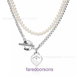 High Quality Tifannissm Stainless Steel Designer Necklace Jewellery T Family Buckle Double layered Love Pearl Heart shaped Pendant Set Have Original Box