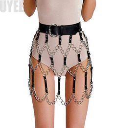 UYEE 2018 New Sexy Pub Female Leather Skirt Belts Punk Gothic Rock Harness Waist With Chain Body Bondage Hollow Belt LD0147522464