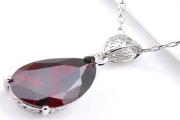 Luckyshine Excellent Shine Water Drop Red Garnet Pendants Wedding Party For Womens Zircon Charms Pendants Necklaces4722650